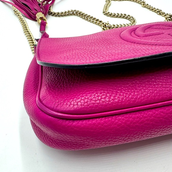 Auth Gucci Medium Fuchsia Leather Soho Crossbody Shoulder Bag Preloved Clutch - Picture 11 of 16